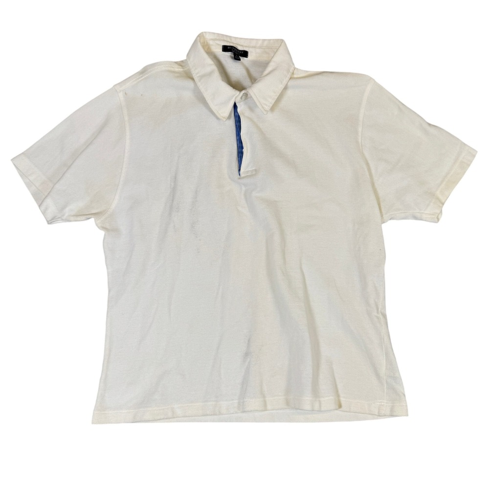Burberry London Mens Cream White Pique Polo Shirt Nova Check Placket Large UK RD